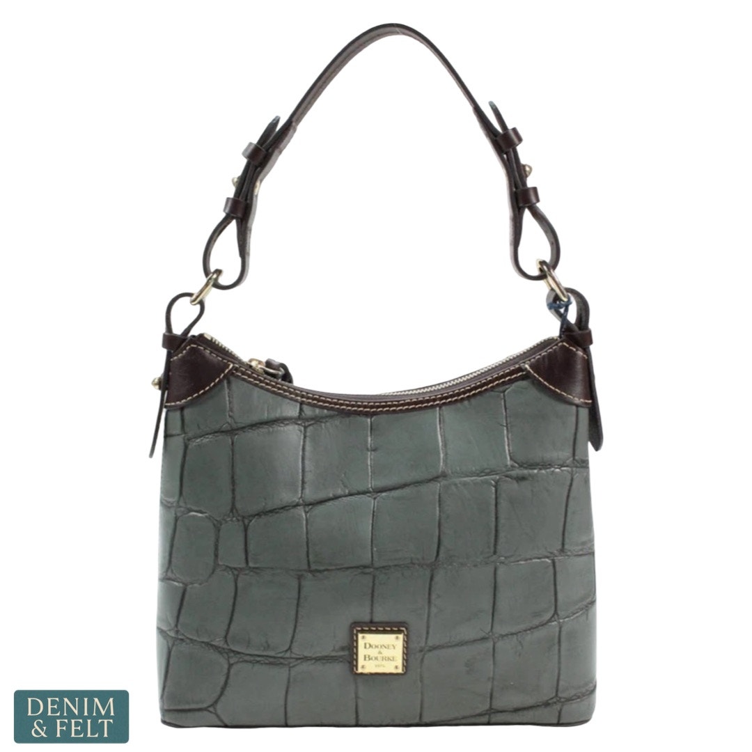 New Dooney & Bourke Denison Small Hobo Smoke Grey Croc Embossed Leather Luxe Bag